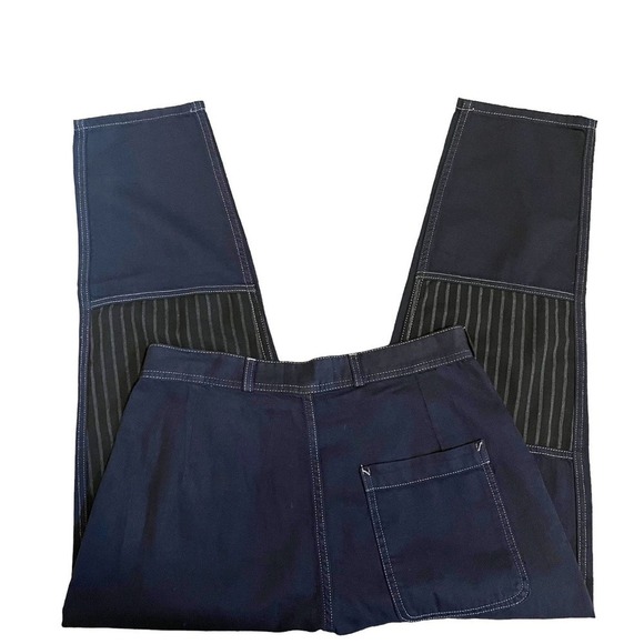 Sandrine Rose x Free People Pants Size 27 NWT French Worker Blue/Black Pinstripe - Picture 3 of 12
